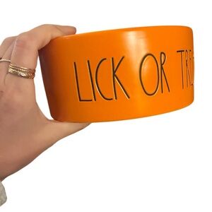 Rae Dunn Halloween Lick Or Treat Orange Ceramic Medium Pet Bowl‎